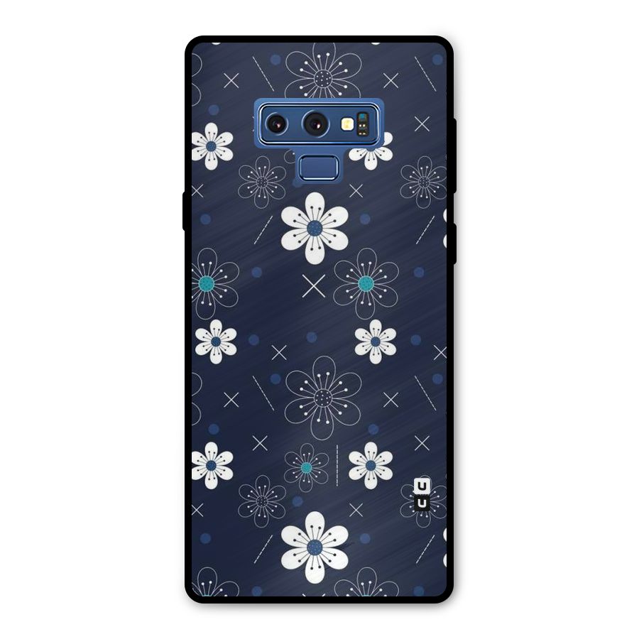 White Floral Shapes Metal Back Case for Galaxy Note 9