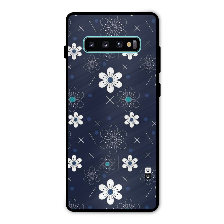 White Floral Shapes Metal Back Case for Galaxy S10 Plus