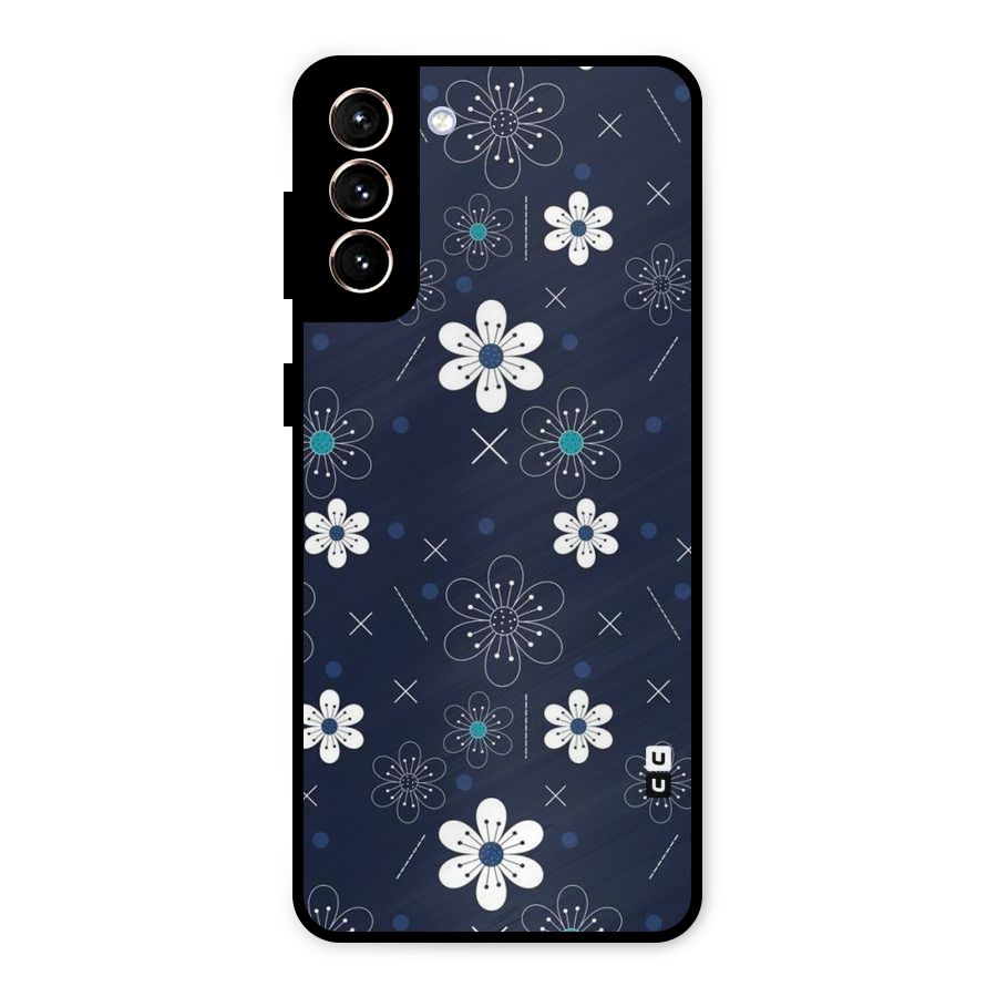 White Floral Shapes Metal Back Case for Galaxy S21 Plus