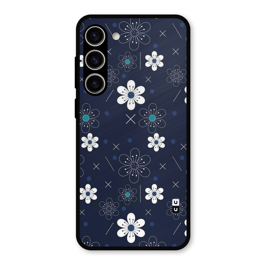White Floral Shapes Metal Back Case for Galaxy S23 Plus