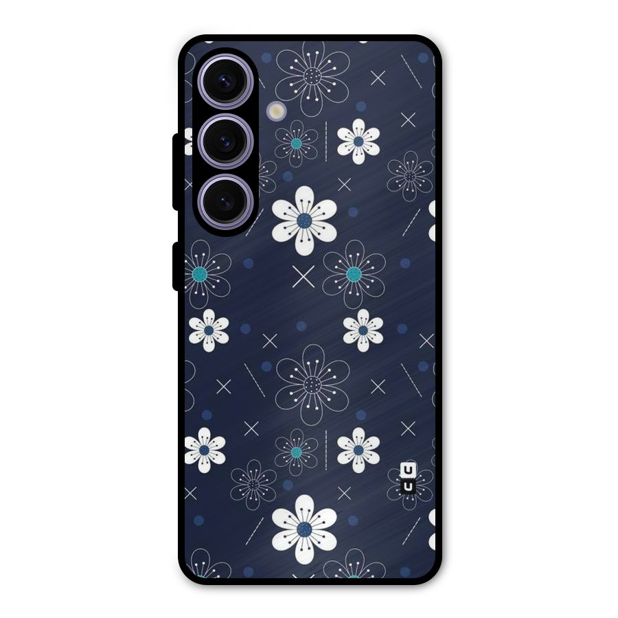 White Floral Shapes Metal Back Case for Galaxy S24
