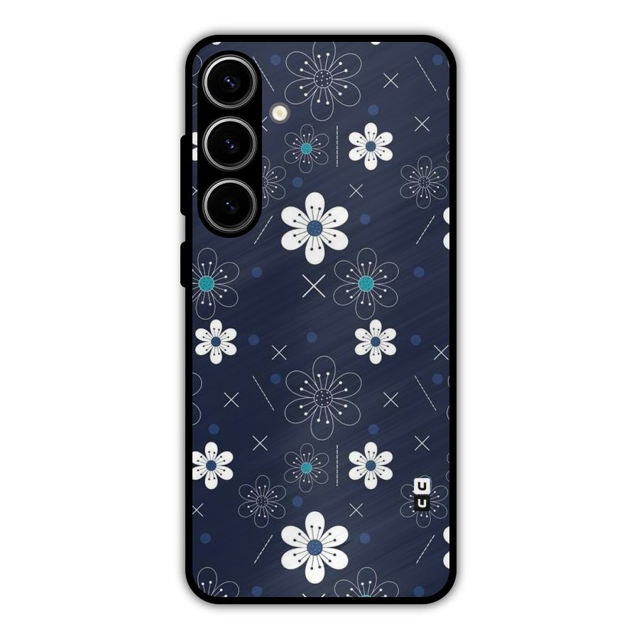 White Floral Shapes Metal Back Case for Galaxy S24 Plus