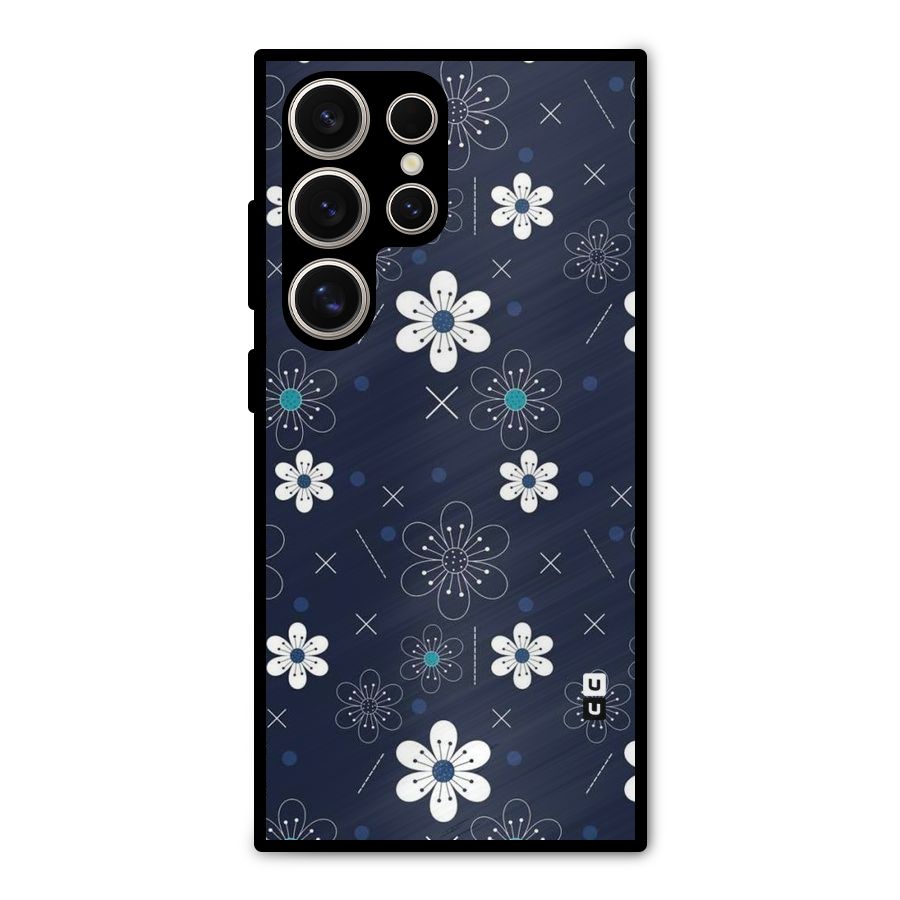 White Floral Shapes Metal Back Case for Galaxy S24 Ultra