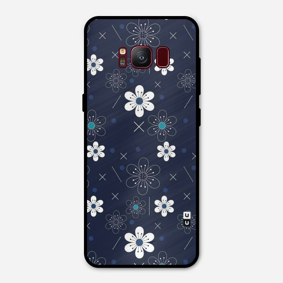 White Floral Shapes Metal Back Case for Galaxy S8