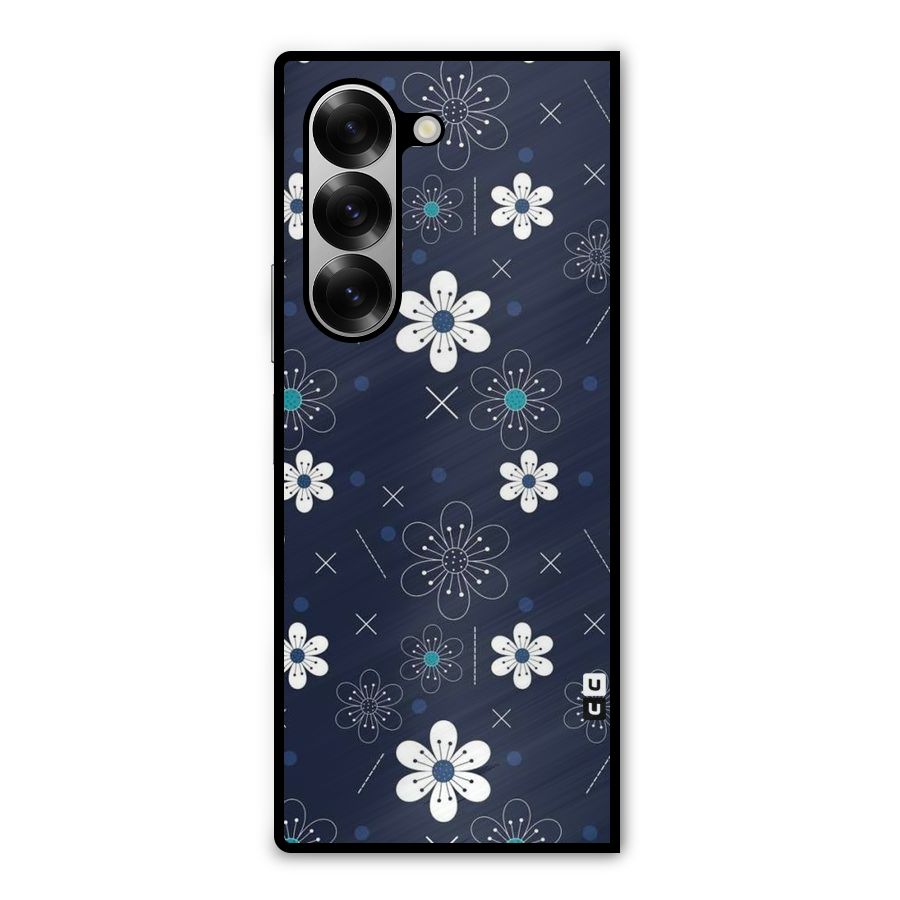 White Floral Shapes Metal Back Case for Galaxy Z Fold6