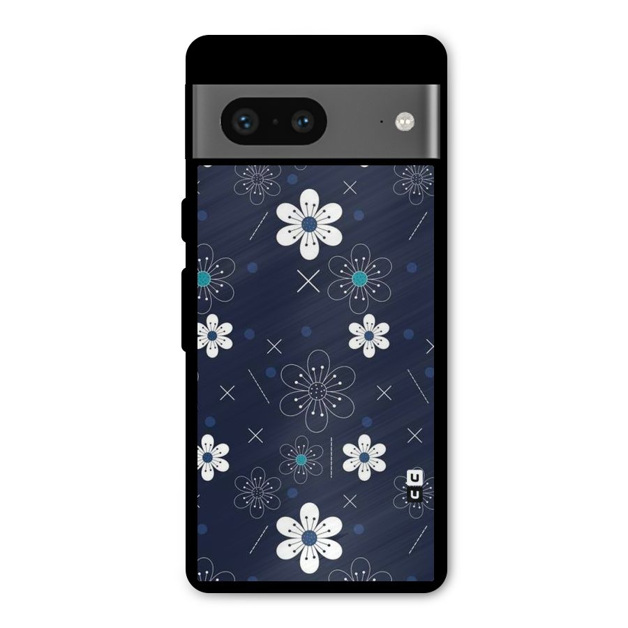 White Floral Shapes Metal Back Case for Google Pixel 7