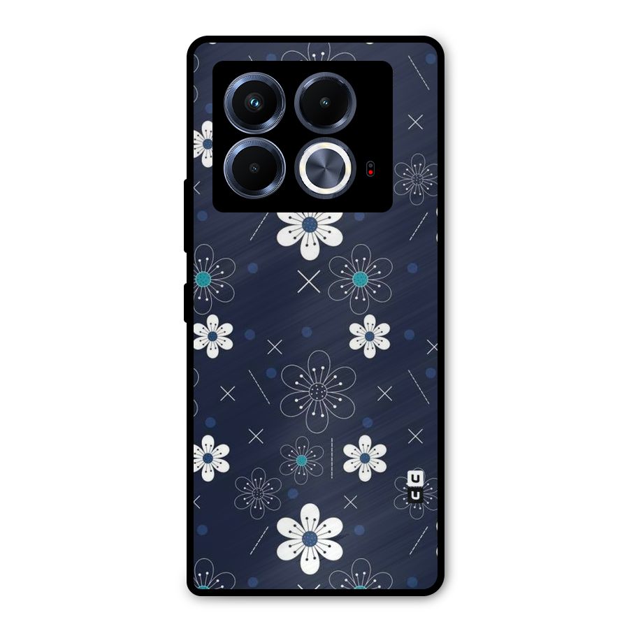 White Floral Shapes Metal Back Case for Infinix Note 40 5G