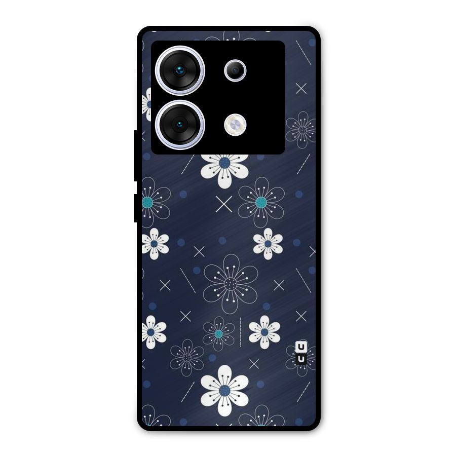 White Floral Shapes Metal Back Case for Infinix Zero 30 5G