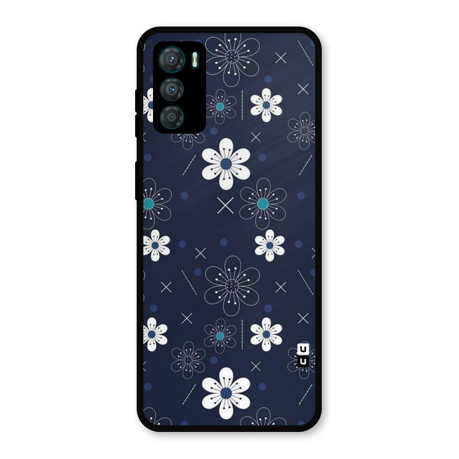 White Floral Shapes Metal Back Case for Moto G42