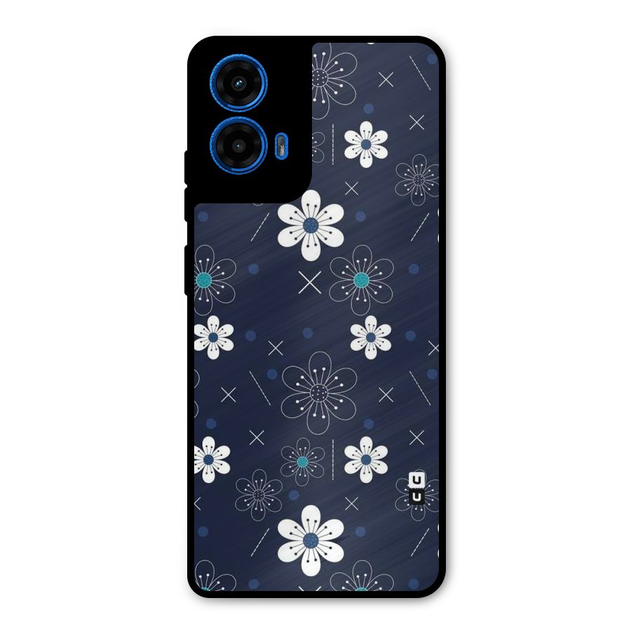 White Floral Shapes Metal Back Case for Moto G45