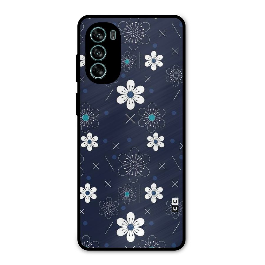 White Floral Shapes Metal Back Case for Moto G62