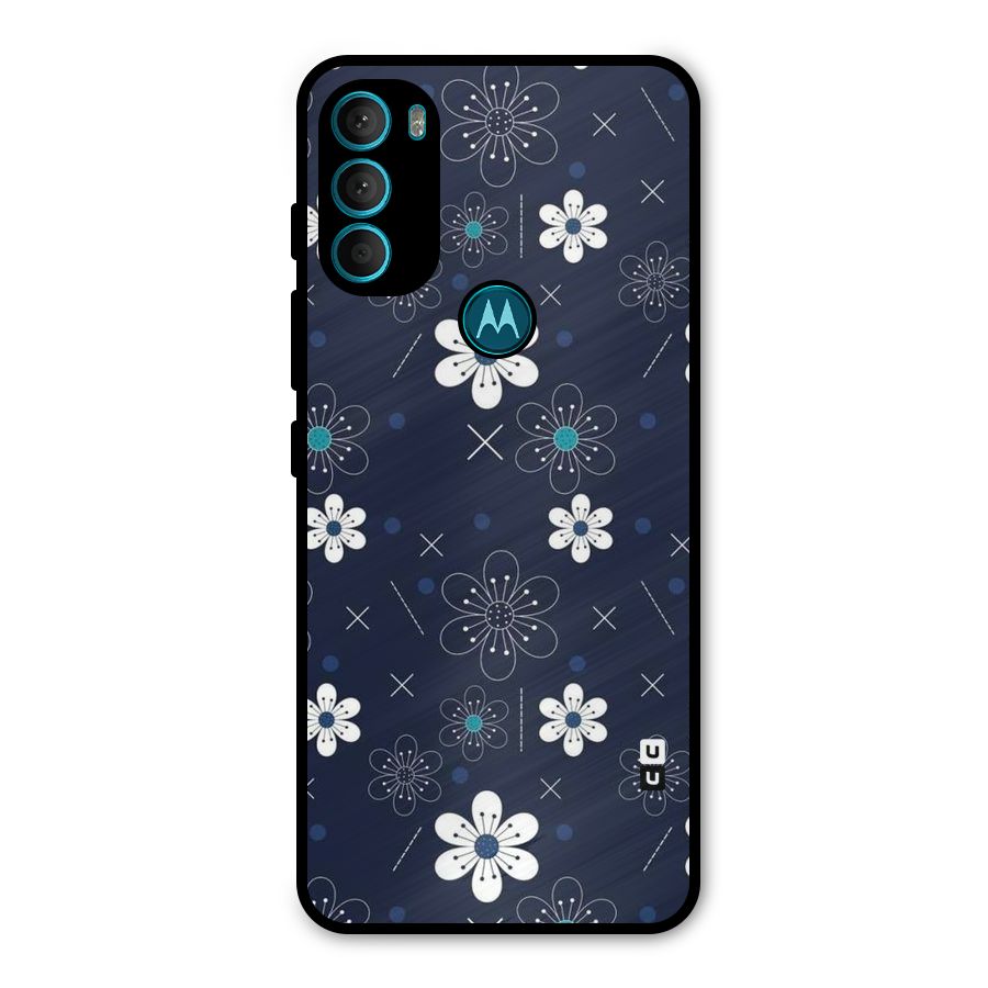 White Floral Shapes Metal Back Case for Moto G71 5G