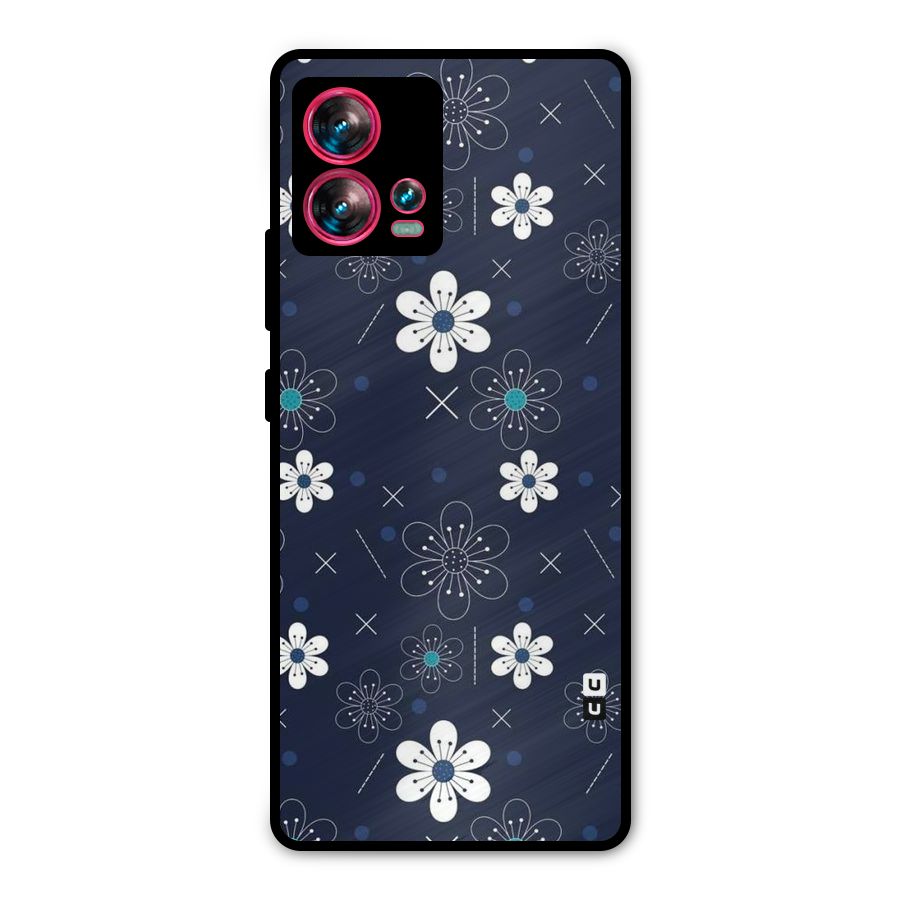 White Floral Shapes Metal Back Case for Motorola Edge 30 Fusion