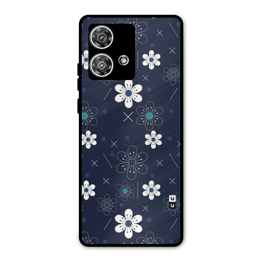 White Floral Shapes Metal Back Case for Motorola Edge 40 Neo