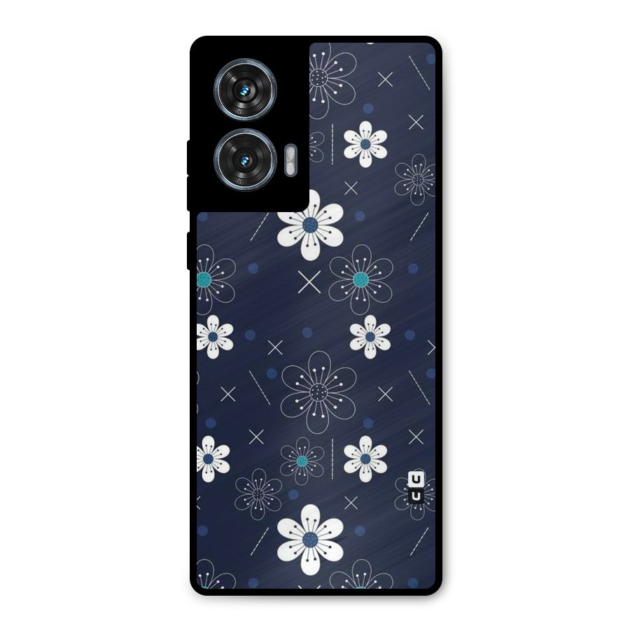 White Floral Shapes Metal Back Case for Motorola Edge 50 Fusion