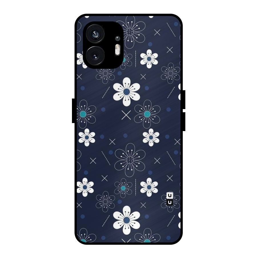 White Floral Shapes Metal Back Case for Nothing Phone 2