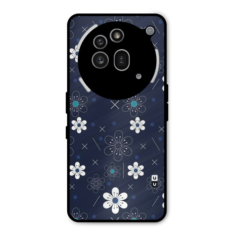 White Floral Shapes Metal Back Case for Nothing Phone 3a Pro