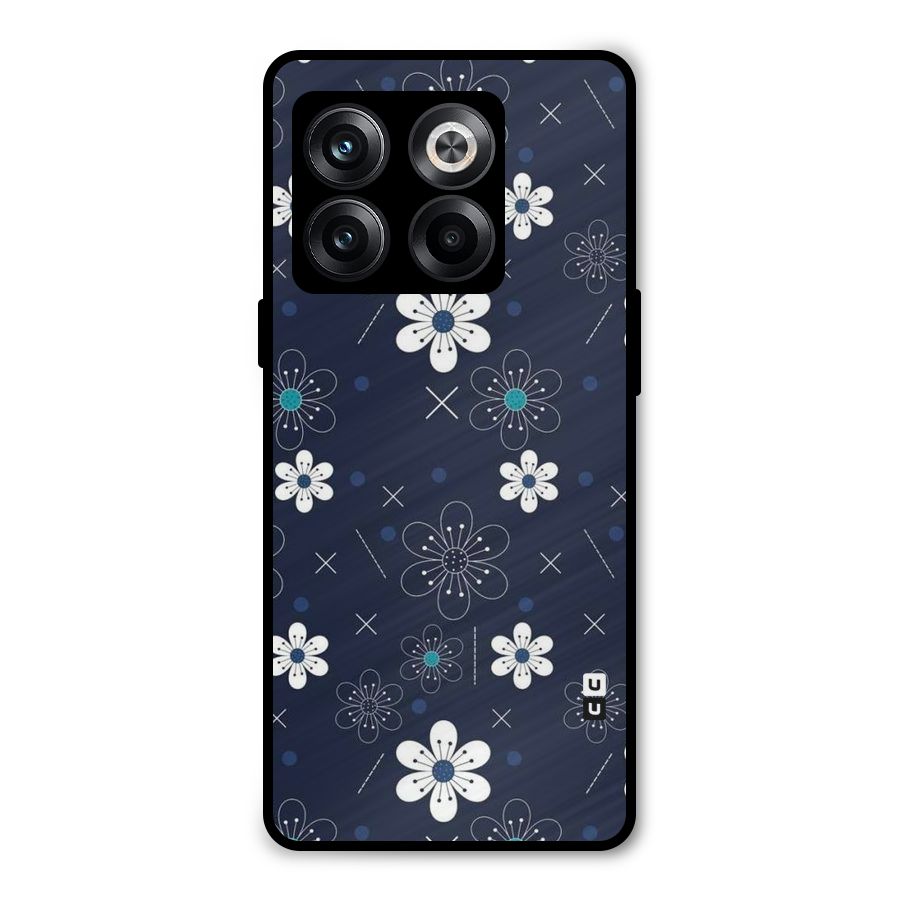 White Floral Shapes Metal Back Case for OnePlus 10T