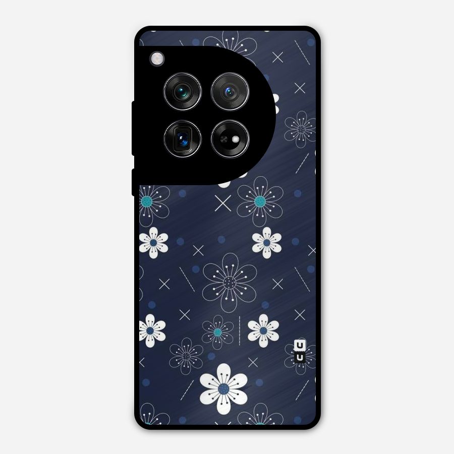 White Floral Shapes Metal Back Case for OnePlus 12