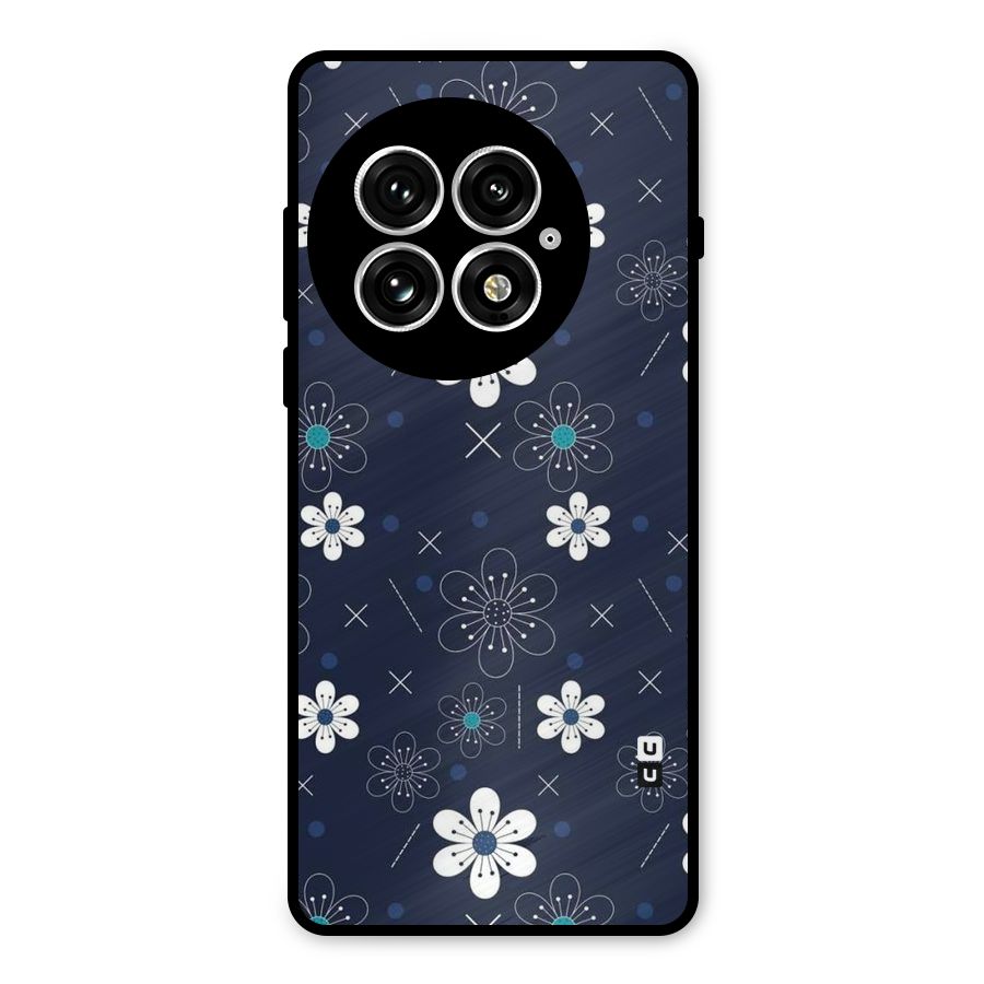 White Floral Shapes Metal Back Case for OnePlus 13