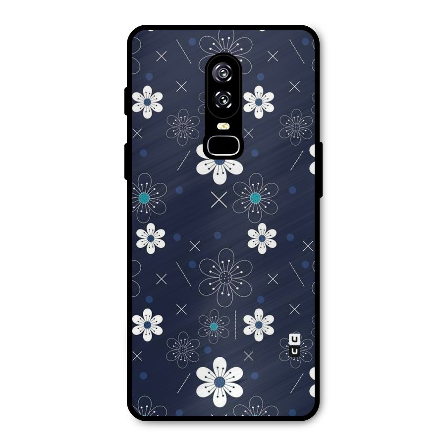 White Floral Shapes Metal Back Case for OnePlus 6