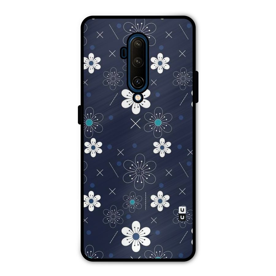 White Floral Shapes Metal Back Case for OnePlus 7T Pro