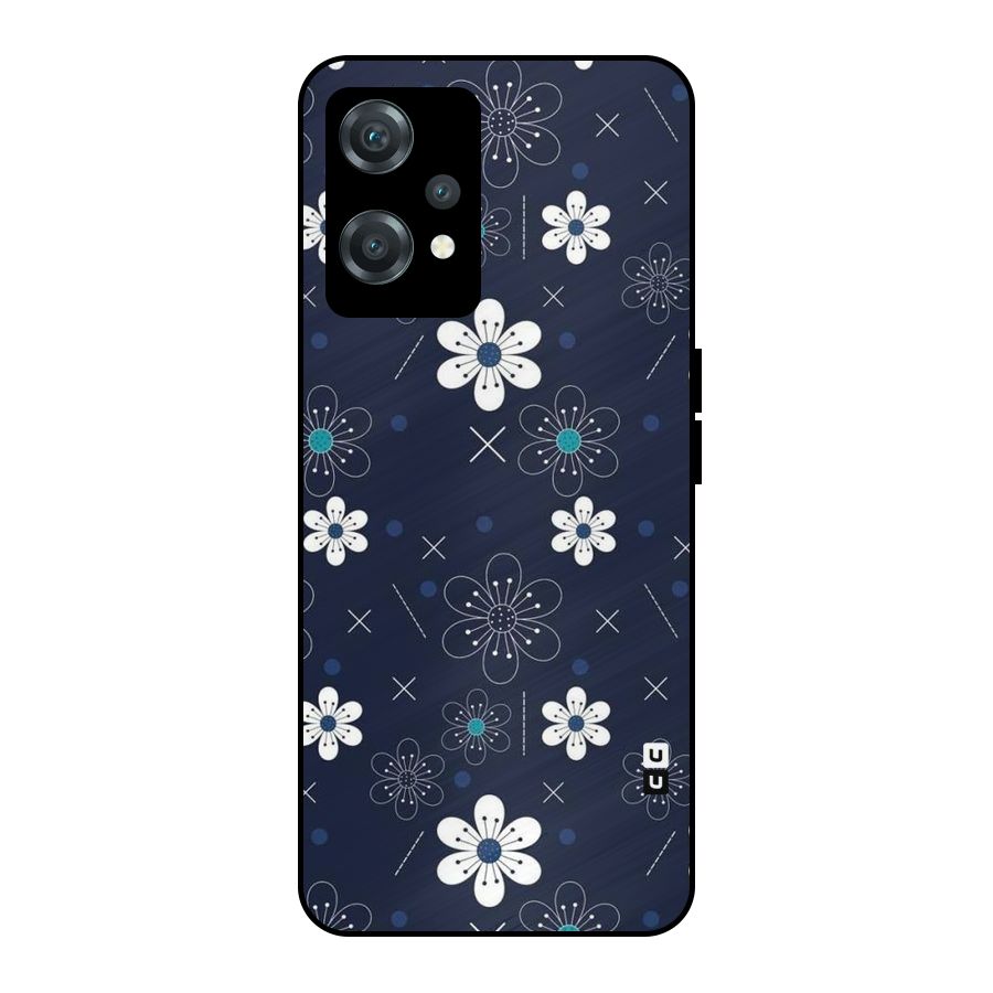 White Floral Shapes Metal Back Case for OnePlus Nord CE 2 Lite 5G