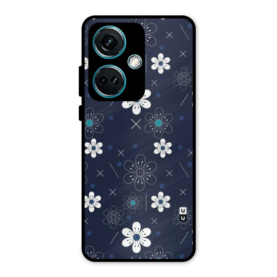 White Floral Shapes Metal Back Case for OnePlus Nord CE 3 5G