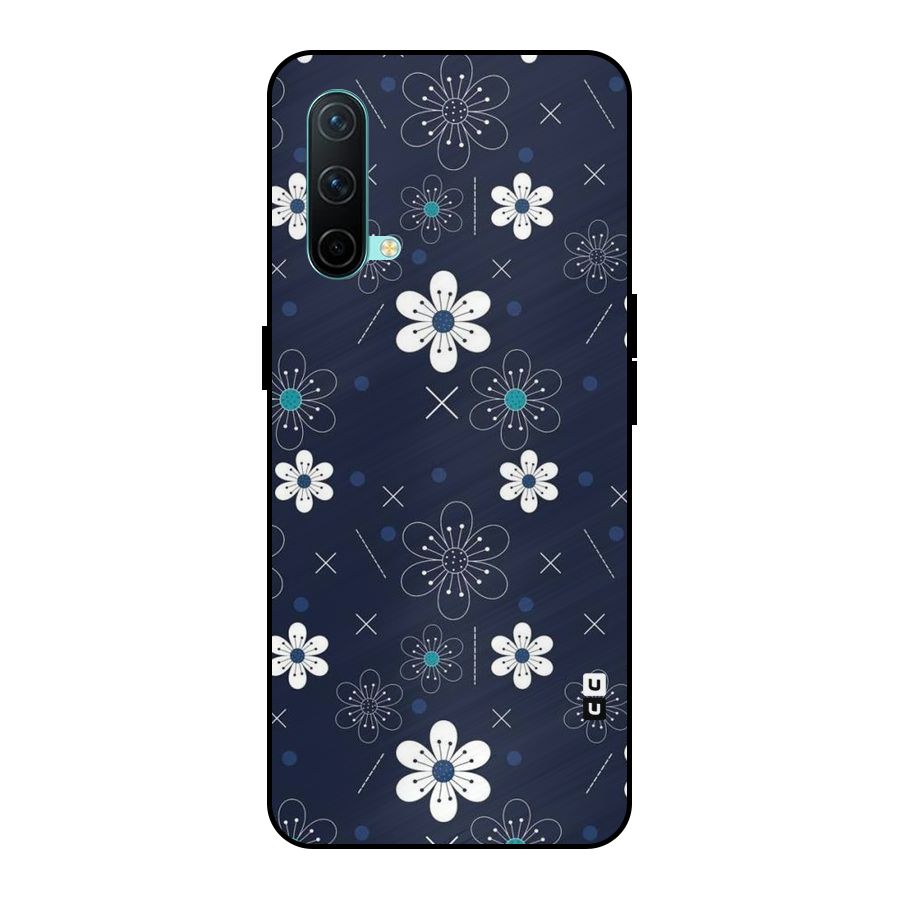 White Floral Shapes Metal Back Case for OnePlus Nord CE 5G