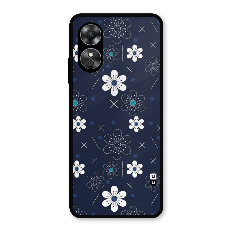 White Floral Shapes Metal Back Case for Oppo A17