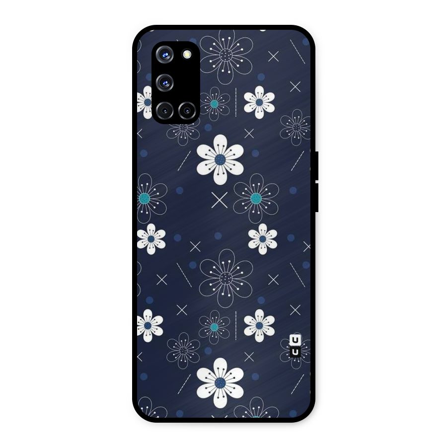 White Floral Shapes Metal Back Case for Oppo A52