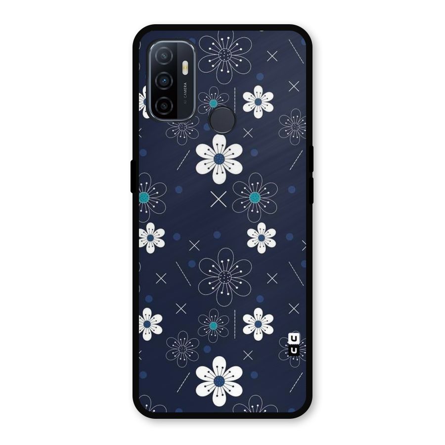 White Floral Shapes Metal Back Case for Oppo A53