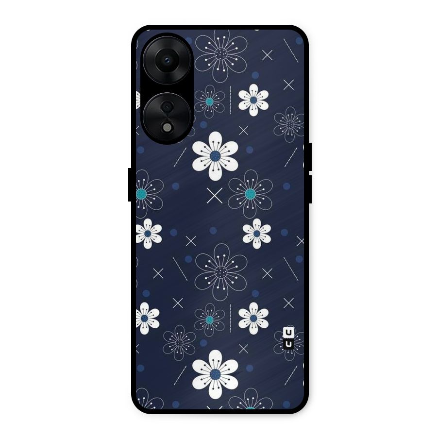 White Floral Shapes Metal Back Case for Oppo A78 5G