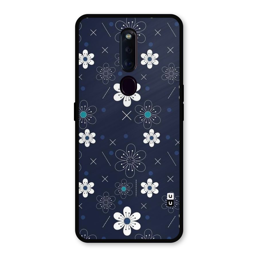 White Floral Shapes Metal Back Case for Oppo F11 Pro