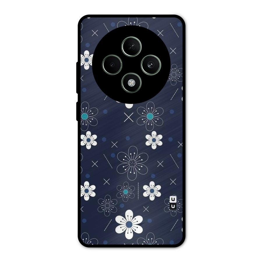 White Floral Shapes Metal Back Case for Oppo F27