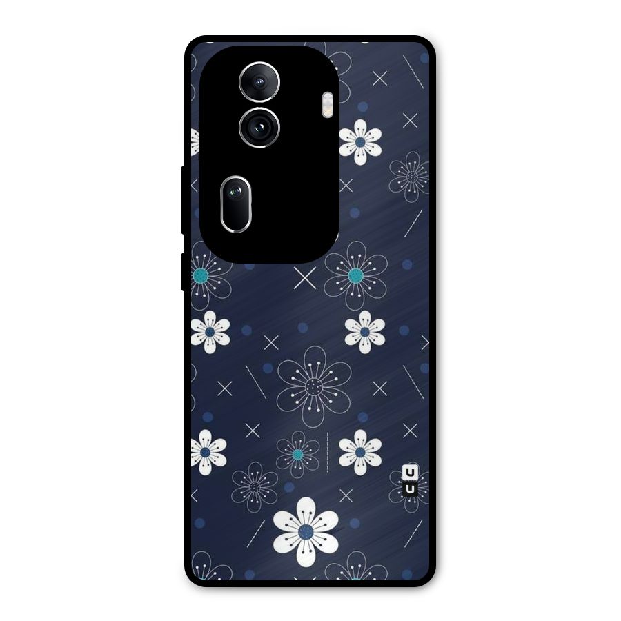 White Floral Shapes Metal Back Case for Oppo Reno11 Pro 5G