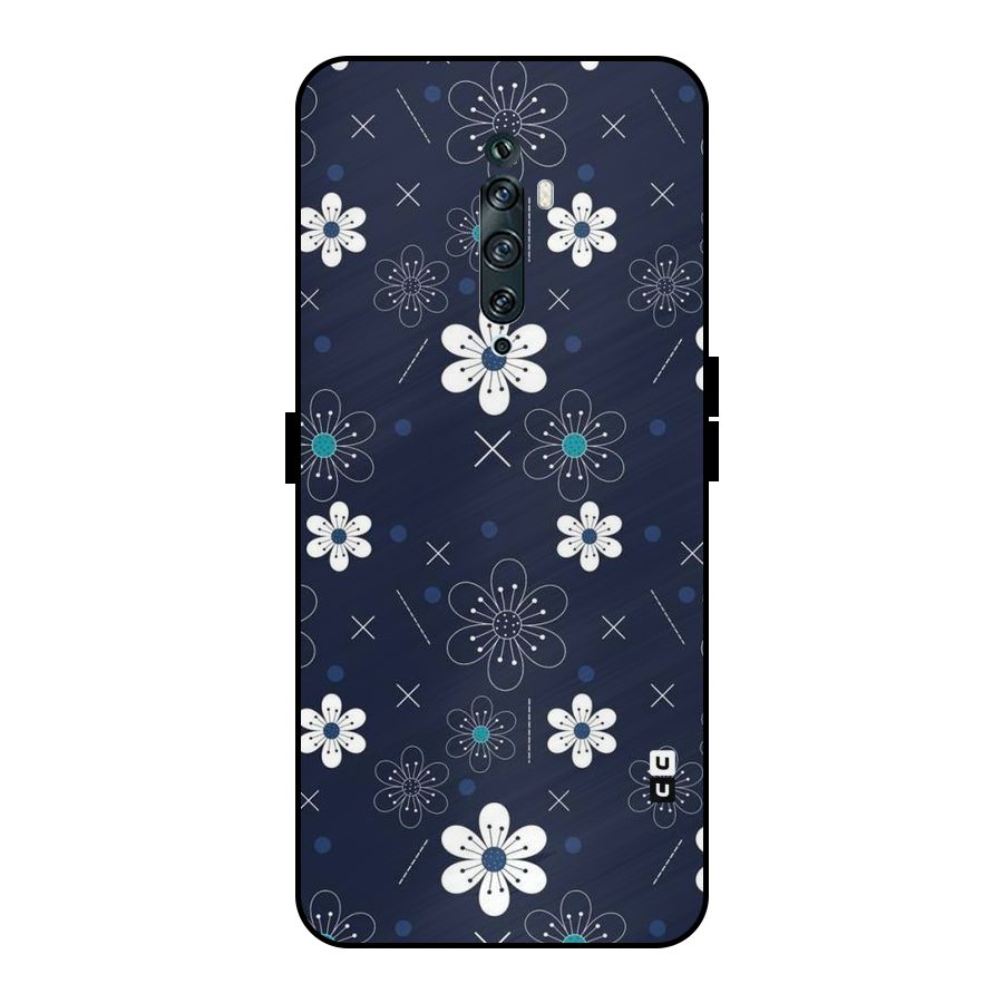 White Floral Shapes Metal Back Case for Oppo Reno2 F