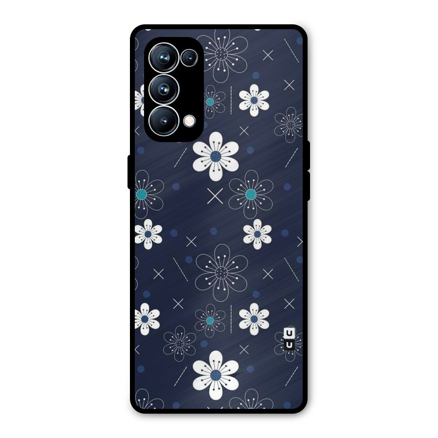 White Floral Shapes Metal Back Case for Oppo Reno5 Pro 5G