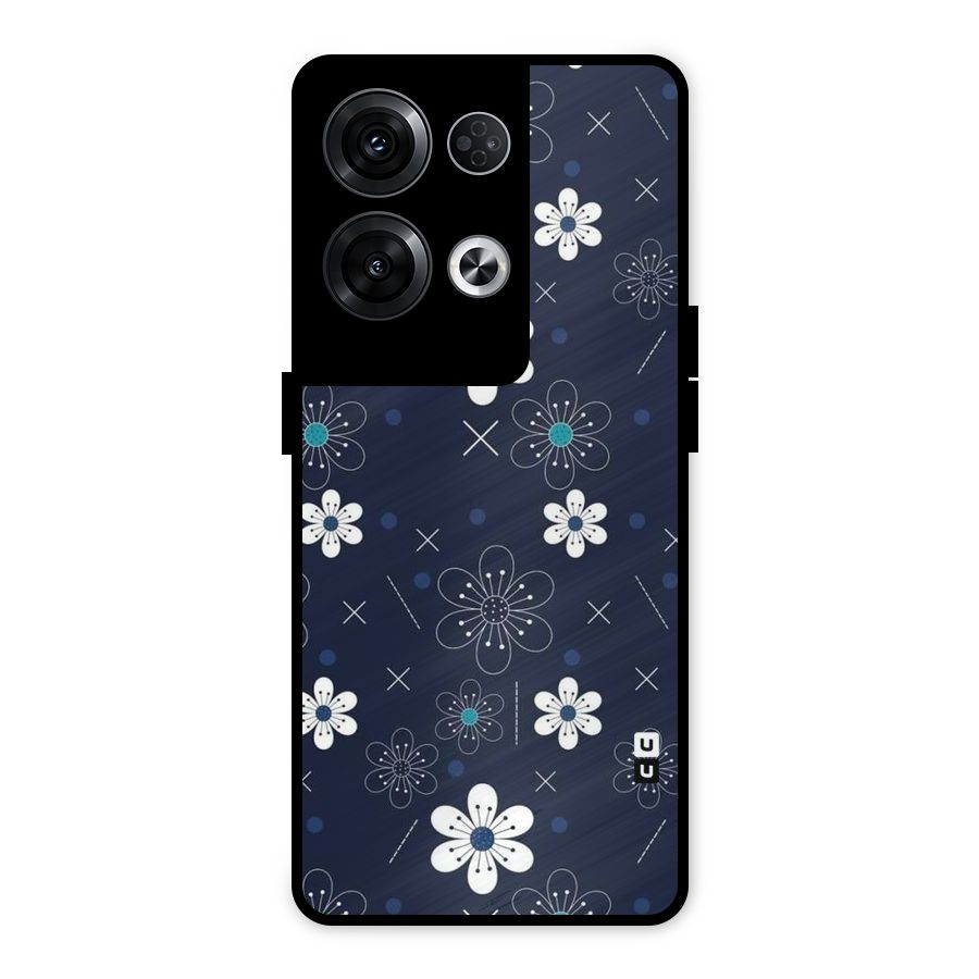 White Floral Shapes Metal Back Case for Oppo Reno8 Pro 5G