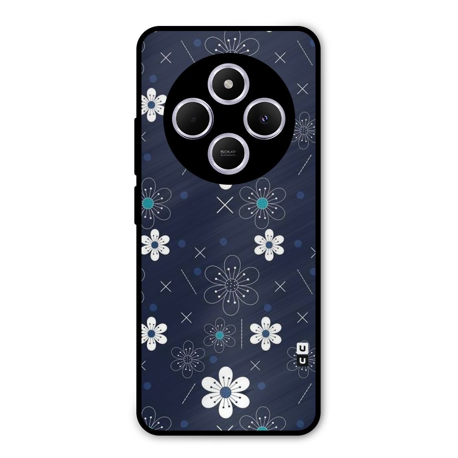 White Floral Shapes Metal Back Case for Poco C75 5G