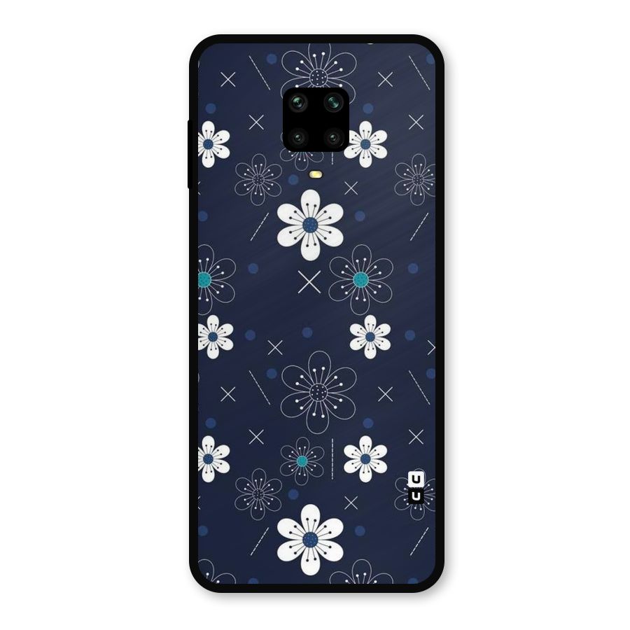 White Floral Shapes Metal Back Case for Poco M2
