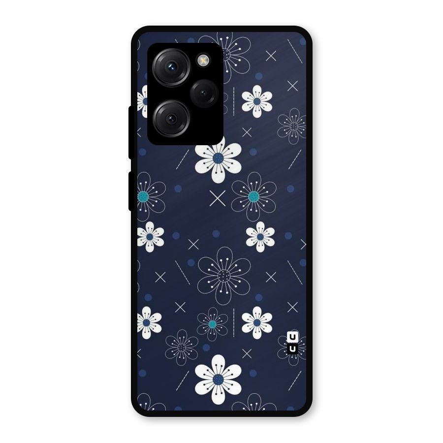 White Floral Shapes Metal Back Case for Poco X5 Pro