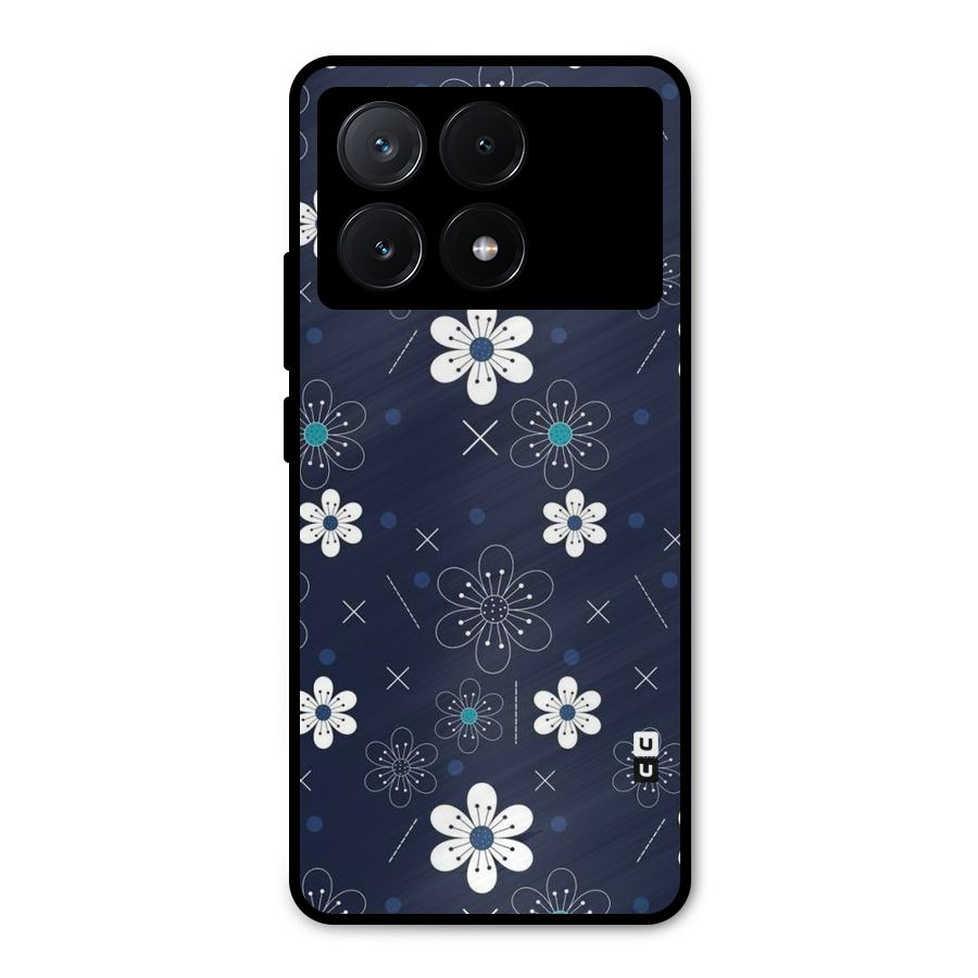White Floral Shapes Metal Back Case for Poco X6 Pro