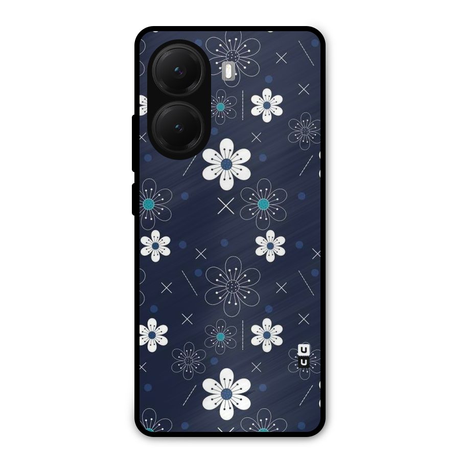 White Floral Shapes Metal Back Case for Poco X7 Pro