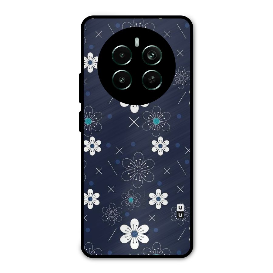 White Floral Shapes Metal Back Case for Realme 12 Pro Plus