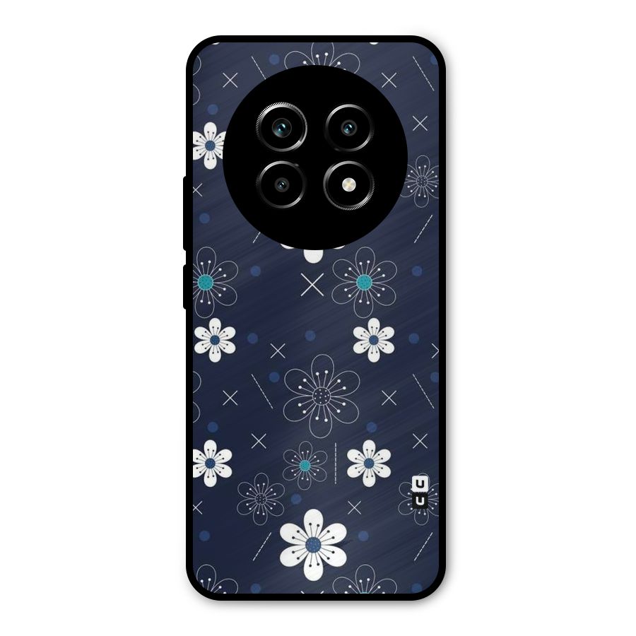 White Floral Shapes Metal Back Case for Realme 13 Pro