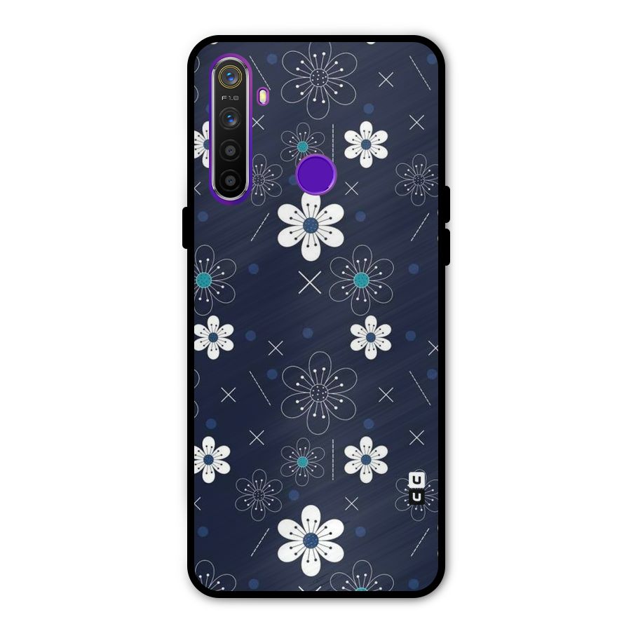 White Floral Shapes Metal Back Case for Realme 5