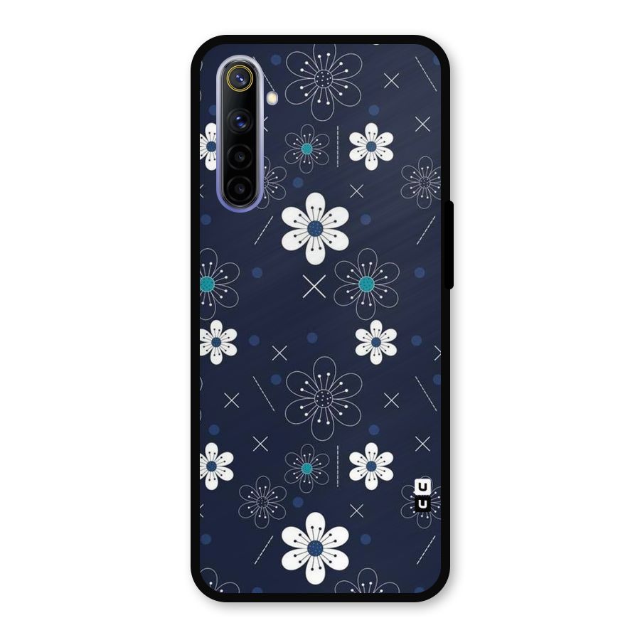 White Floral Shapes Metal Back Case for Realme 6