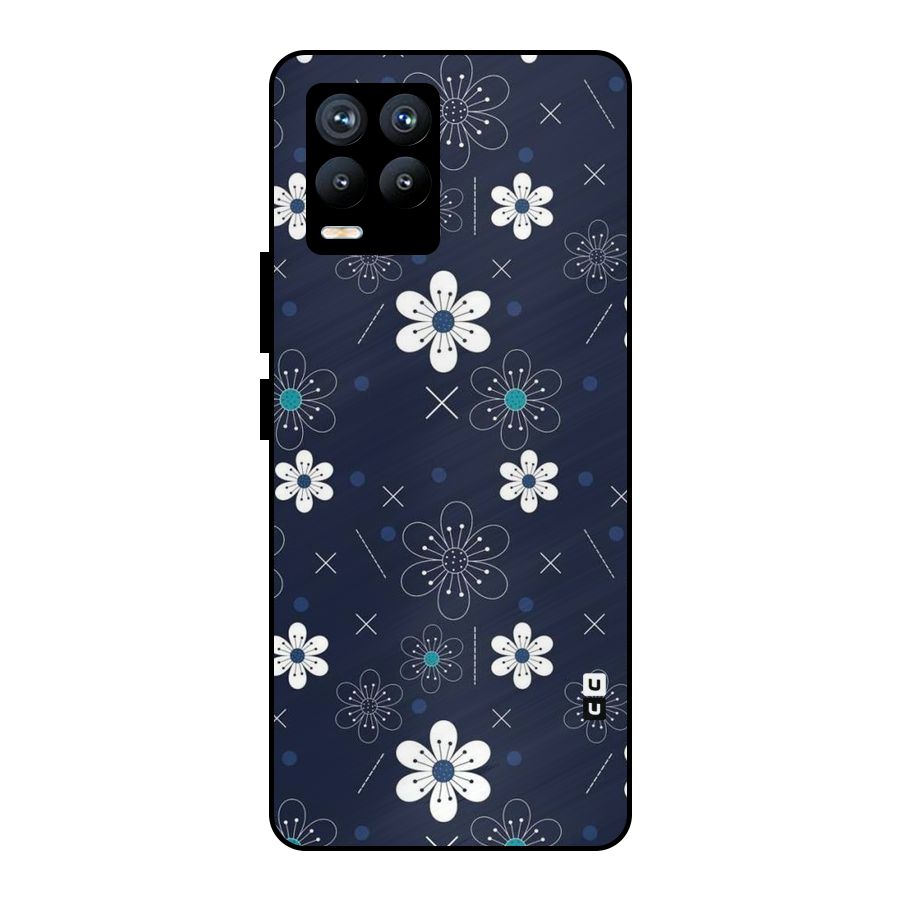 White Floral Shapes Metal Back Case for Realme 8