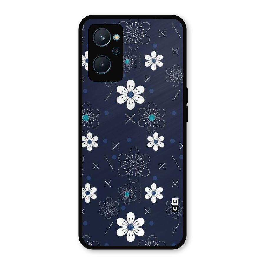 White Floral Shapes Metal Back Case for Realme 9i